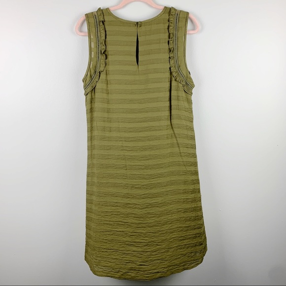 Ann Taylor Sleeveless Striped Shift Dress Olive Green Ruffle Shoulder Detail 8 - Picture 4 of 7